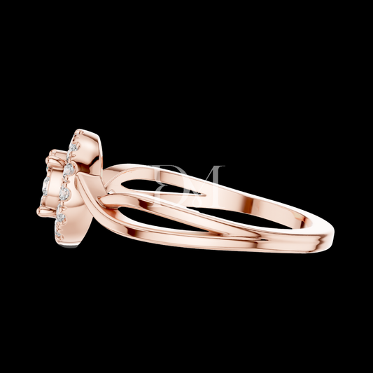 Rose Gold Twisted Shank Halo Cluster Diamond Ring Elegant Lab Grown Design