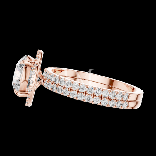 2.00 CT Round Cut Halo Lab Grown Diamond Engagement Ring Double Row Band