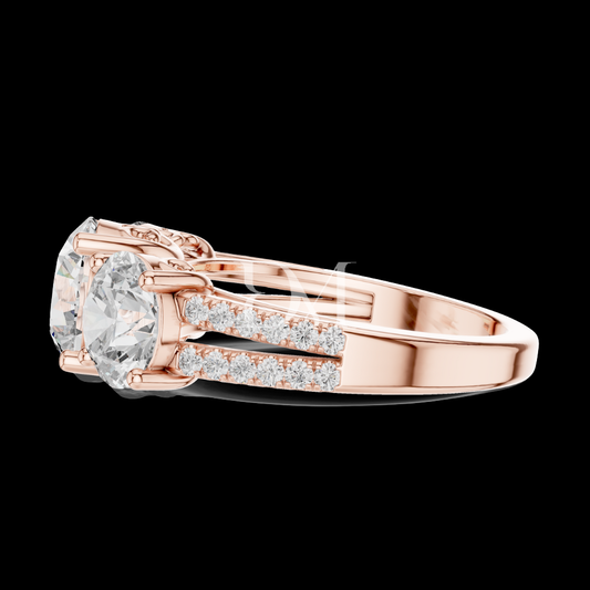 Three Stone Round Cut Lab Grown Diamond Ring in Rose Gold