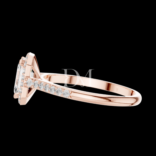 0.85 Carat Emerald Cut Lab Created Diamond Ring with Halo Rose Gold