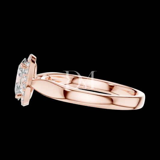 0.70 CT Oval Cut Lab Grown Diamond Halo Engagement Ring in Rose Gold