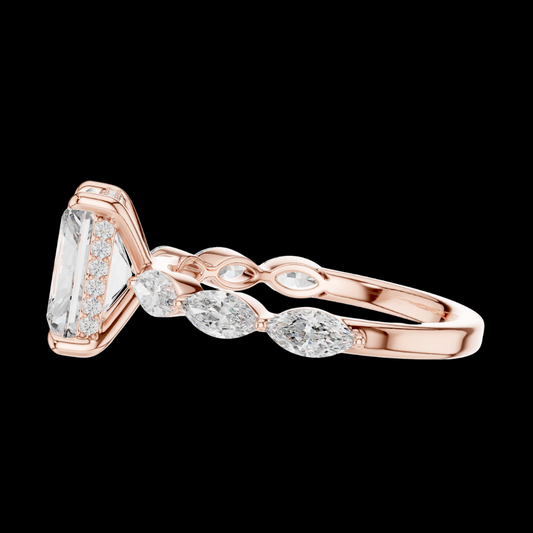3.00 CT Radiant Cut Lab Grown Diamond Rose Gold Marquise Side Stone Engagement Ring